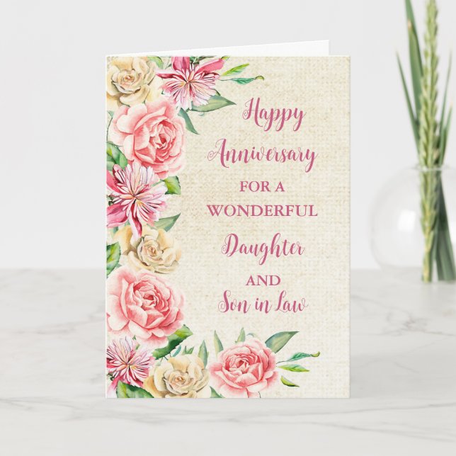 Carte Fille et Fils Floral en Droit Anniversaire Mariage (Devant)