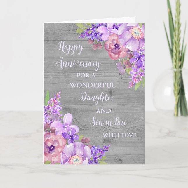 Carte Fille et Fils Floral en Droit Anniversaire Mariage (Devant)