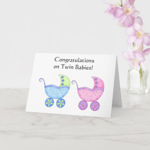 Carte Fille et garçon de bébés jumeaux de félicitations