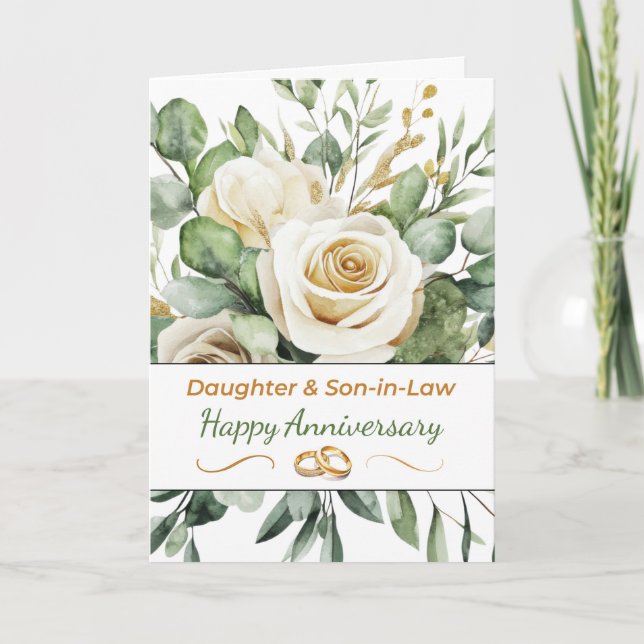 Carte Fille et son en droit Mariage Anniversaire Roses (Devant)