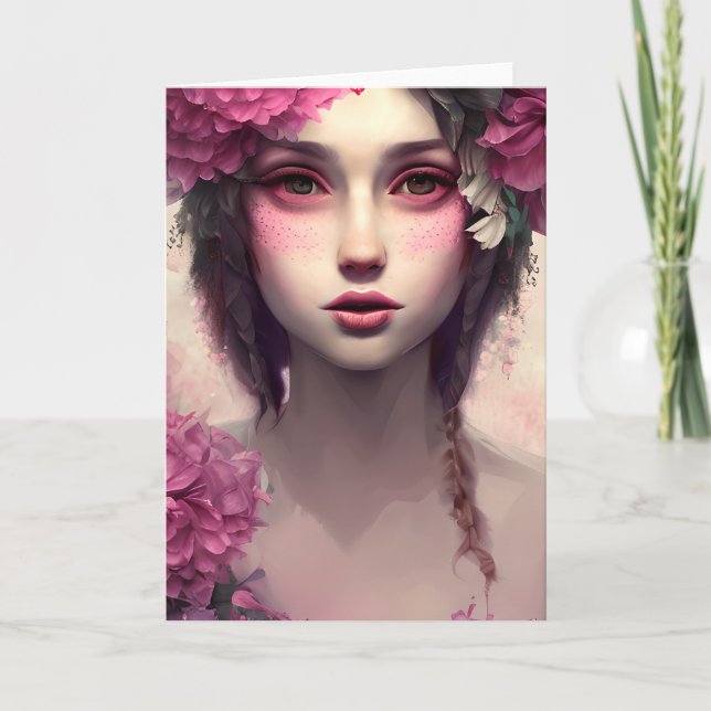 Carte Fille éthérée avec des taches de rousseur roses (Devant)