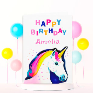 Carte Fille Étoiles Licorne Magique Joyeux Anniversaire