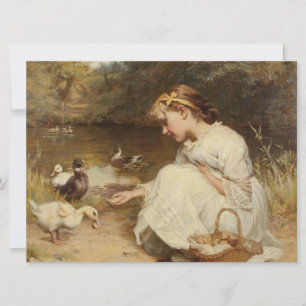 Carte Fille faire des amis avec des canards (Frederick M
