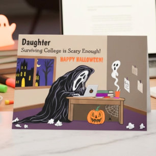 Carte Fille Faucheuse éloignée à l'université Halloween
