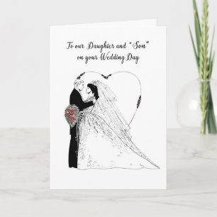 Carte Fille & "Fils" Mariage Voeux Noir Blanc, Mariée