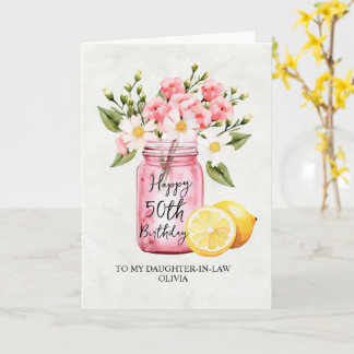 Carte Fille Florale Rose En Droit 50ème Anniversaire