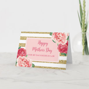 Carte Fille florale rose or en droit Bonne Mère