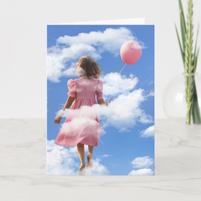 Carte Fille Flottant Dans Les Nuages Avec Ballon (Devant)