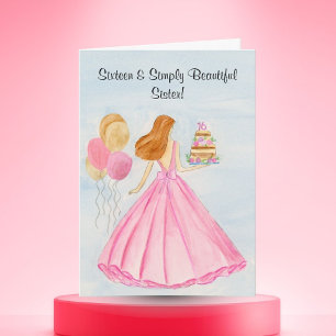 Carte Fille gâteau d'anniversaire Sweet 16 de soeur 