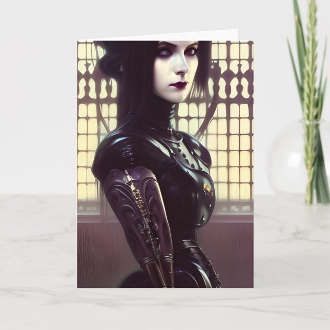 Carte Fille gothique Steampunk Yeux de couleur différent (Devant)
