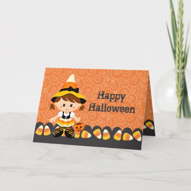 Carte Fille Halloween heureux de sorcière de sucrerie de (Devant)