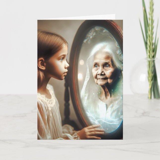 Carte Fille jeune d'anniversaire et vieille dame (Devant)