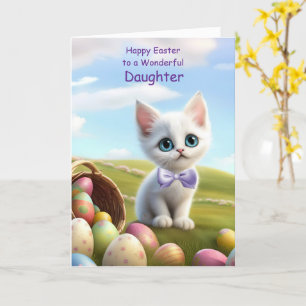 Carte Fille Joyeuse Pâques avec mignon Kitten blanc