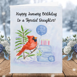 Carte Fille Joyeux Anniversaire de Janvier Cardinal avec