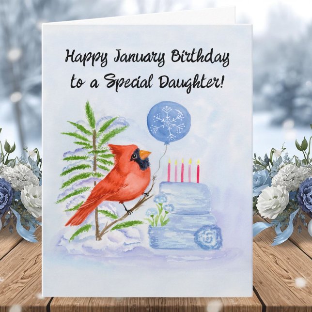 Carte Fille Joyeux Anniversaire de Janvier Cardinal avec (Créateur téléchargé)