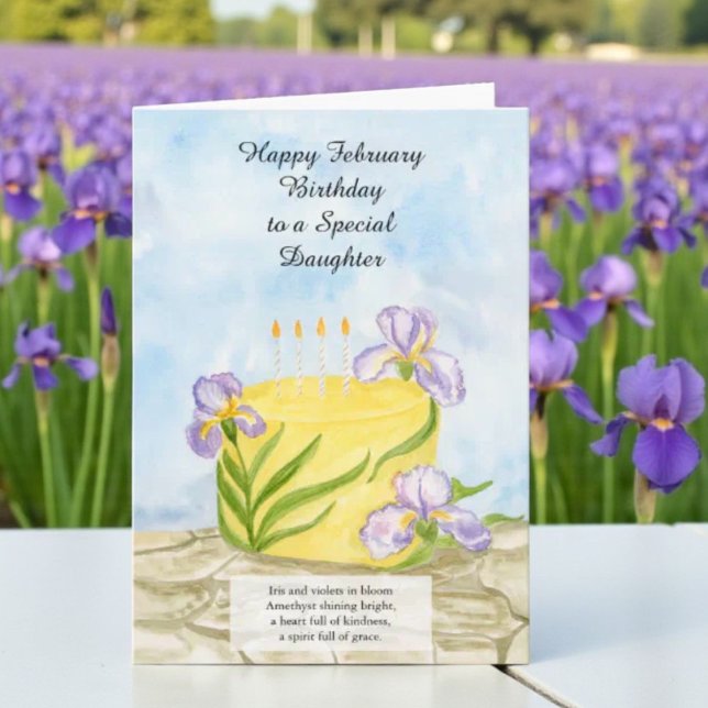 Carte Fille Joyeux Anniversaire Février Iris Gâteau (Créateur téléchargé)