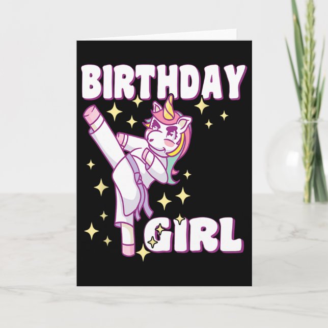 Carte Fille licorne de karaté d'anniversaire  (Devant)