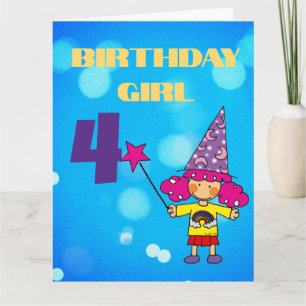 Carte Fille Magique 4ème Anniversaire Personnalisé