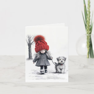 Carte Fille Marchant Son Chien