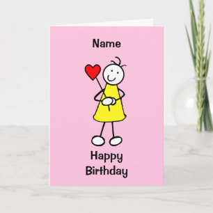 Carte Fille mignonne avec Caricature de coeur Anniversai