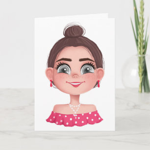 Carte fille mignonne avec de grands yeux pour l'annivers