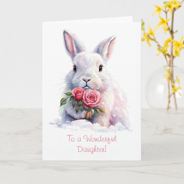 Carte Fille mignonne Doux Joyeux Valentines Jour Lapin (Fleur jaune)