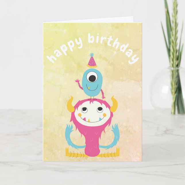 Carte Fille mignonne Taille Monstre Anniversaire rose Ja (Devant)