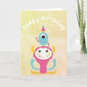 Carte Fille mignonne Taille Monstre Anniversaire rose Ja