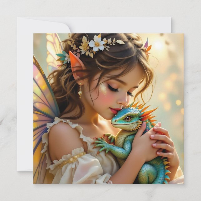 Carte Fille Mystique Fée et Dragon   (Devant)