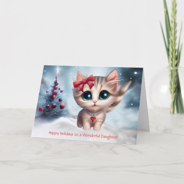 Carte Fille Noël Vacances Cute Kitten (Devant)