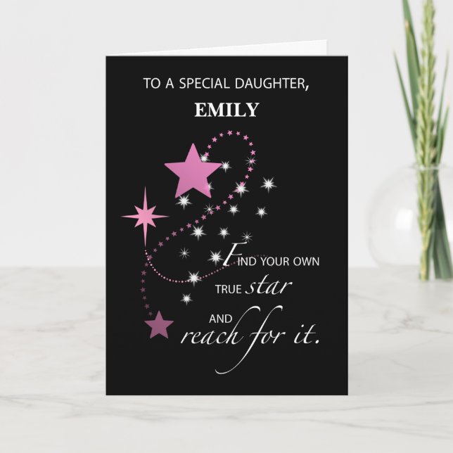 Carte Fille Nom personnalisable Pink Graduation Star (Devant)