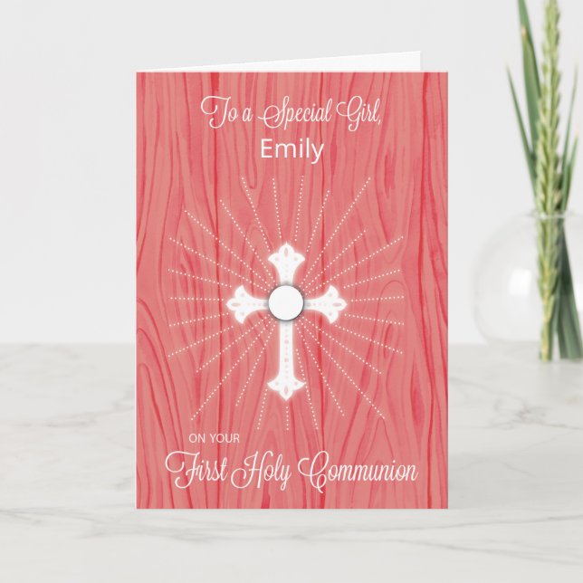 Carte Fille Nom personnalisable Première communion Croix (Devant)