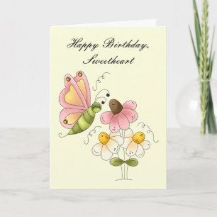 Carte Fille papillon doux Anniversaire