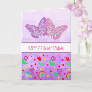 Carte Fille papillon personnalisée Joyeux anniversaire