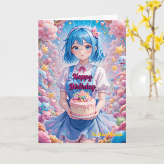 Carte Fille Pastel Kawaii Célébration de Gâteau
