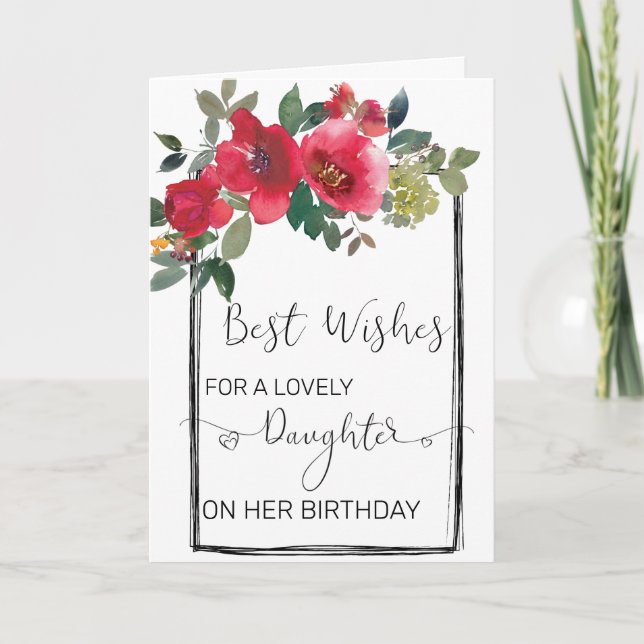 Carte Fille Personnalisé Fleurs Aquarelle Anniversaire (Devant)