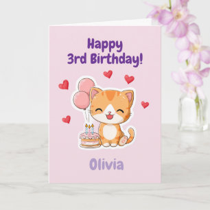 Carte Fille personnalisée Joyeux 3e anniversaire, Chat m