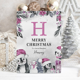 Carte Fille Pingouin Rose mignonne Noël