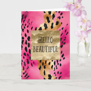 Carte Fille Pink Glam Gold Leopard Bonjour belle