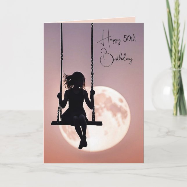 Carte Fille pour son 50e anniversaire sur une balançoire (Devant)