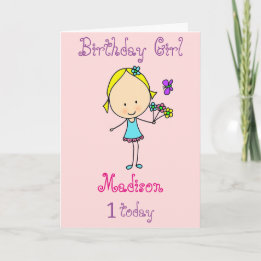 Carte Fille premier anniversaire personnalisé