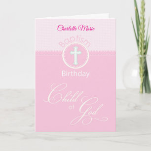 Carte Fille Rose Enfant de Dieu Baptême Félicitations