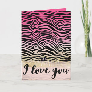 Carte Fille rose or Ombre Aquarelle Black Zebra Love
