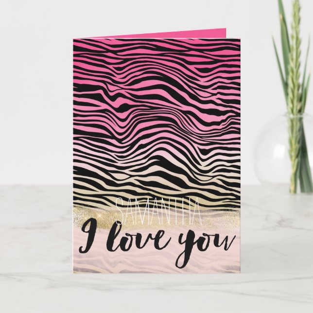 Carte Fille rose or Ombre Aquarelle Black Zebra Love (Devant)