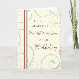 Carte Fille rouge et beige en droit Anniversaire