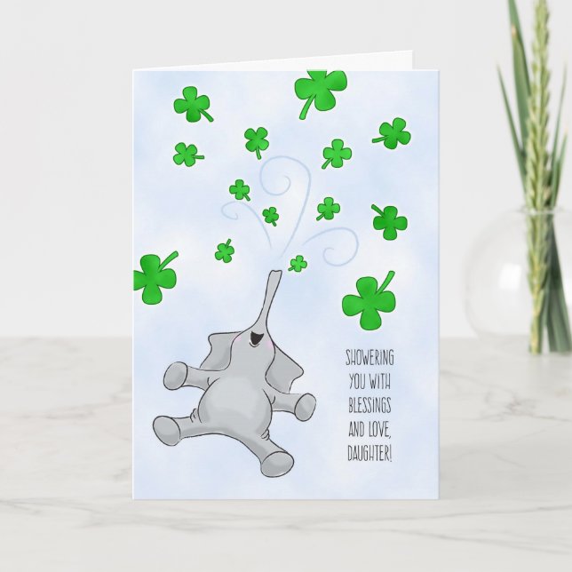 Carte Fille, Saint Patrick's Day Elephant & Shamrock (Devant)