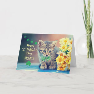Carte Fille Saint-Patricks Day Kitten avec marguerites j