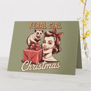 Carte Fille Sauvage Noël Opossum Xmas Rétro Branché