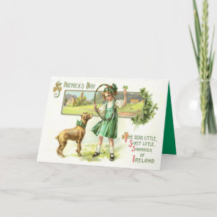 Carte Fille Shamrock à quatre feuilles de chien de garde