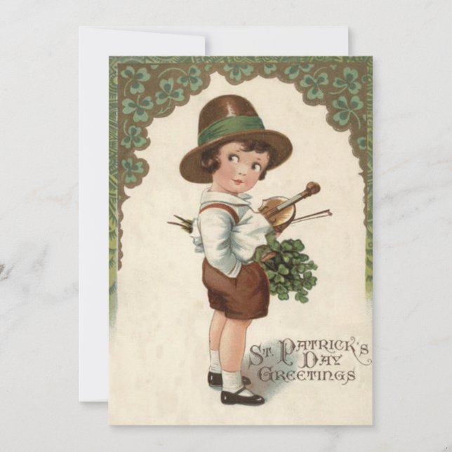 Carte Fille Shamrock Violon Saint-Patrick (Devant)